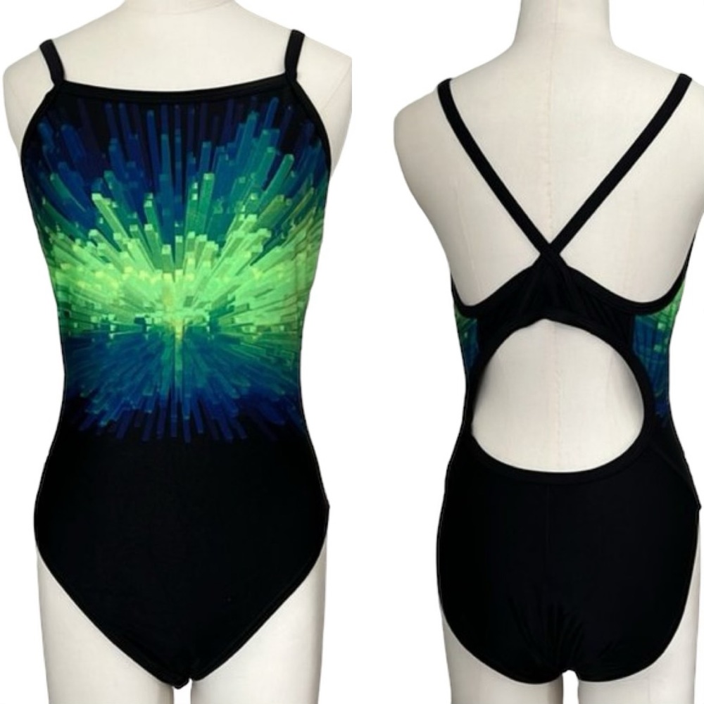 Speedo One Piece Backless Open Back Ombre Swimsuit Size 8/34 NWT